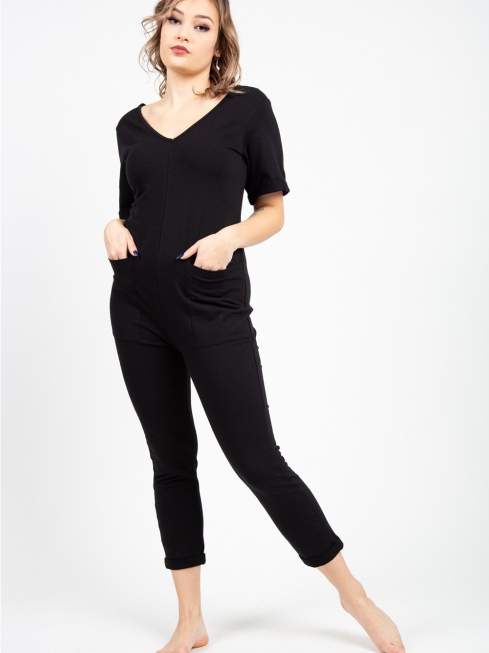 NWT Smash + Tess The Aria Romper Midnight Black V-Neck Bamboo Jumpsuit Everyday
